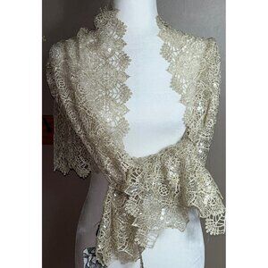 NWT Cejon Lace Wrap Crochet Romantic Sequin Metallic Natural Special Occasion